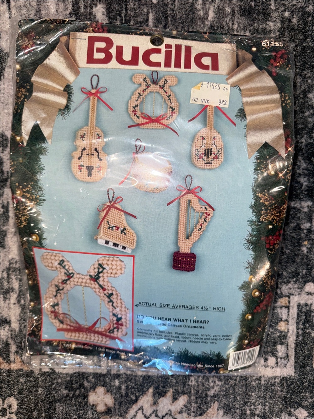 Bucilla Cream and Red Musical Needlepoint Ornament Kit- 6. Vintage.